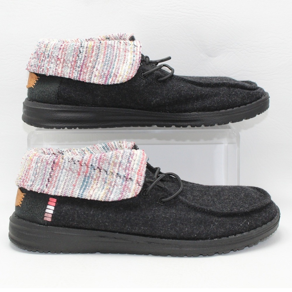 Hey Dude Wendy Fold Baja Black‎ Wool Blend Woven Collar Loafers Womens 7
